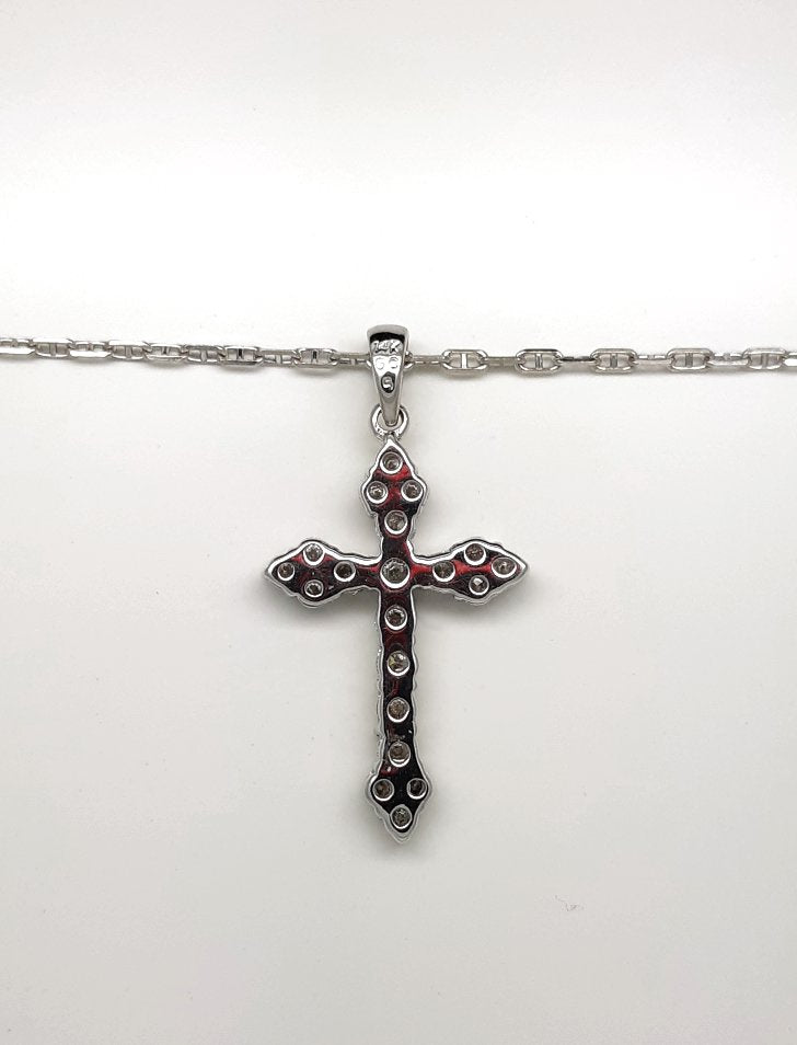 A lady's estate 14k white gold Papal or Roman diamond cross pendant on chain.