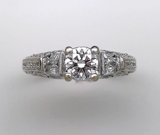 A Lady's Estate 14k white gold Deco Revival Diamond Engagement Ring