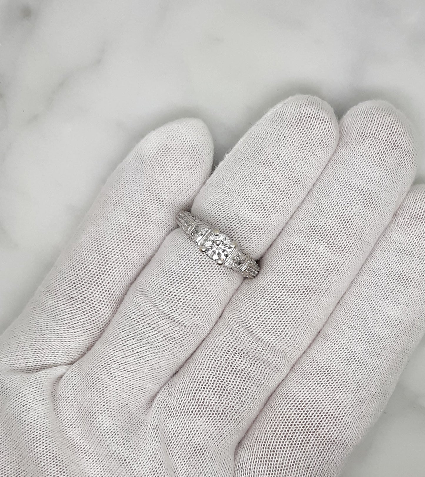 A Lady's Estate 14k white gold Deco Revival Diamond Engagement Ring