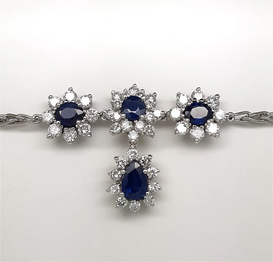 A Lady’s fine estate 14k white gold sapphire and diamond necklace.  Circa 1990s